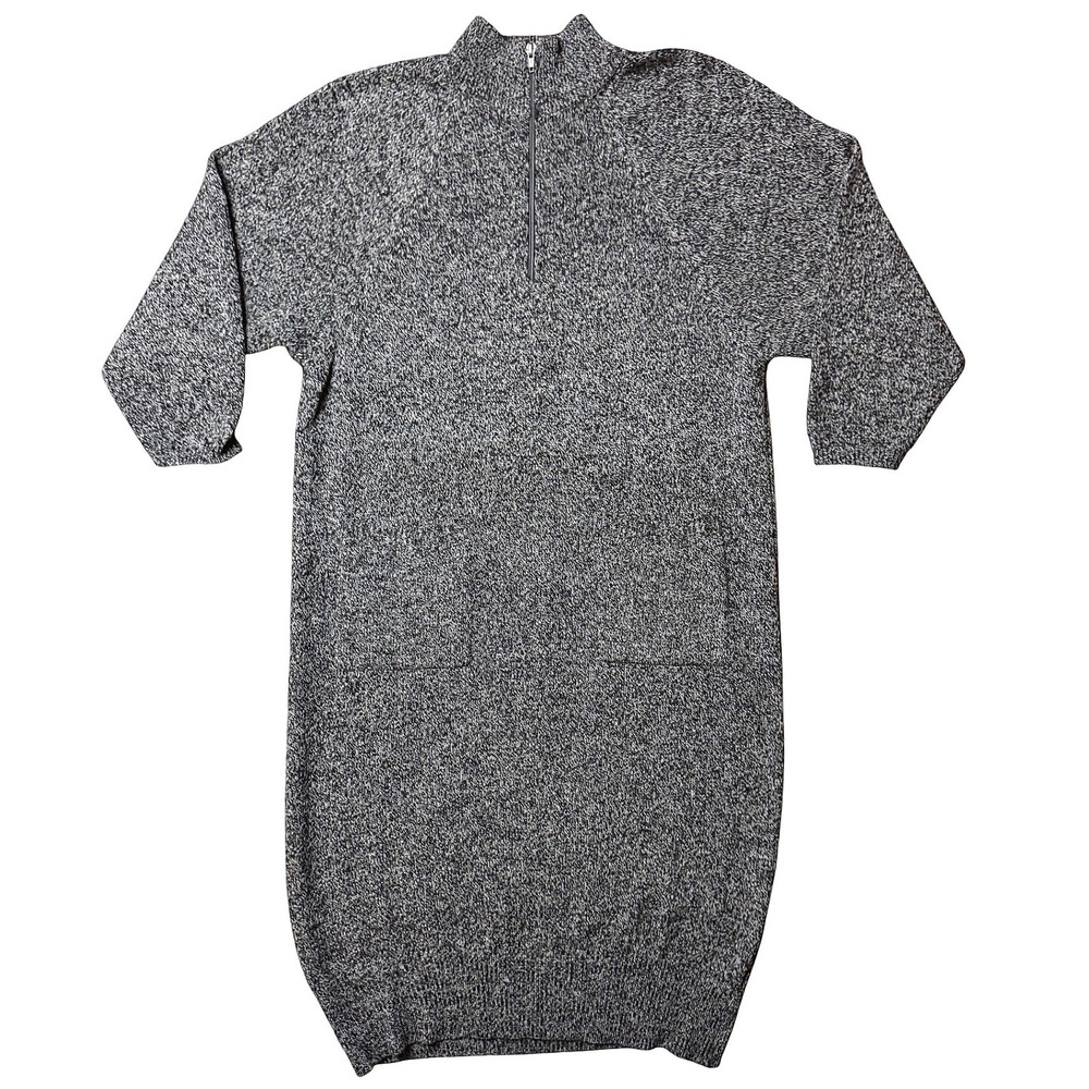 Vintage Benetton Italy Shetland Wool Quarter Zip Sweater Dress Grey Marled 44